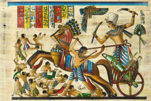 papayrus painting depicting Tutankhamun Crushes enemies