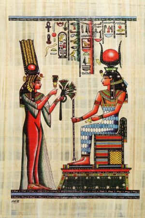 papayrus painting depicting Queen Nefertari making an offering to Godess Isis